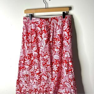 LOFT Red and White paisley floral Cotton Modal Blend Skirt size Medium